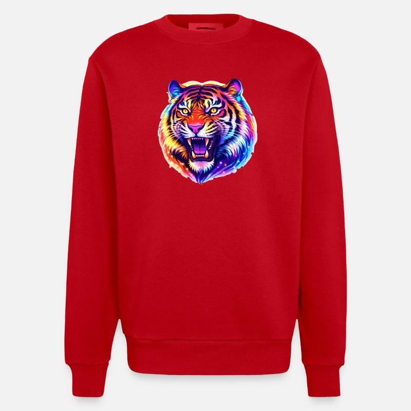 Tiger Kopf - Heavyweight Oversized Organic Crew Neck Made in EU - Rot