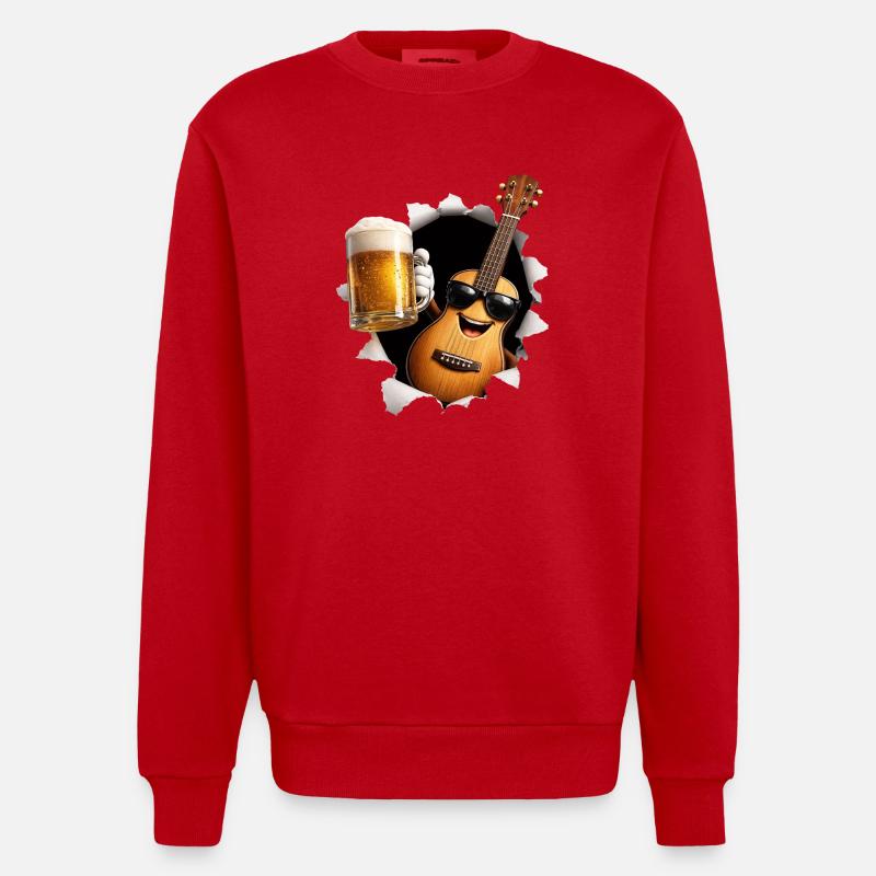 Ukulele Beer - Heavyweight Oversized Organic Crew Neck Made in EU - red