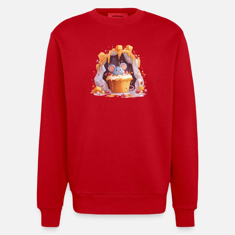 Cute mouse in cupcake cave - Heavyweight Oversized Organic Crew Neck Made in EU - red