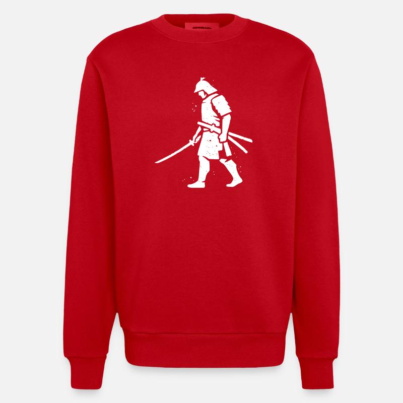 Wandernder Ronin Samurai Hut Vektor - Heavyweight Oversized Organic Crew Neck Made in EU - Rot