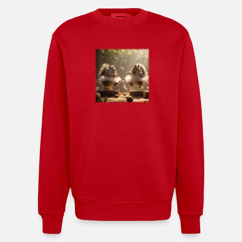 Tanzende Eichhörnchen im Tutu mit Eicheln - Heavyweight Oversized Organic Crew Neck Made in EU - Rot