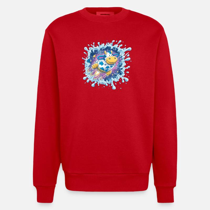 Éclaboussure de Vache Spatiale - Sweat bio épais oversize fabriqué en UE - rouge