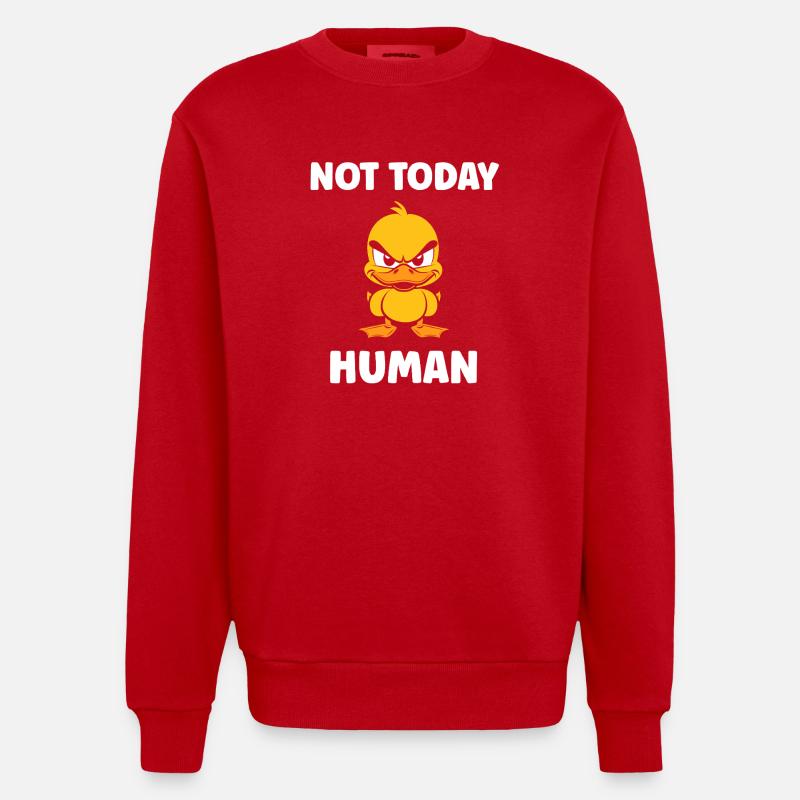 Grumpy Duck: Not Human Today - Heavyweight Oversized Organic Crew Neck Made in EU - red
