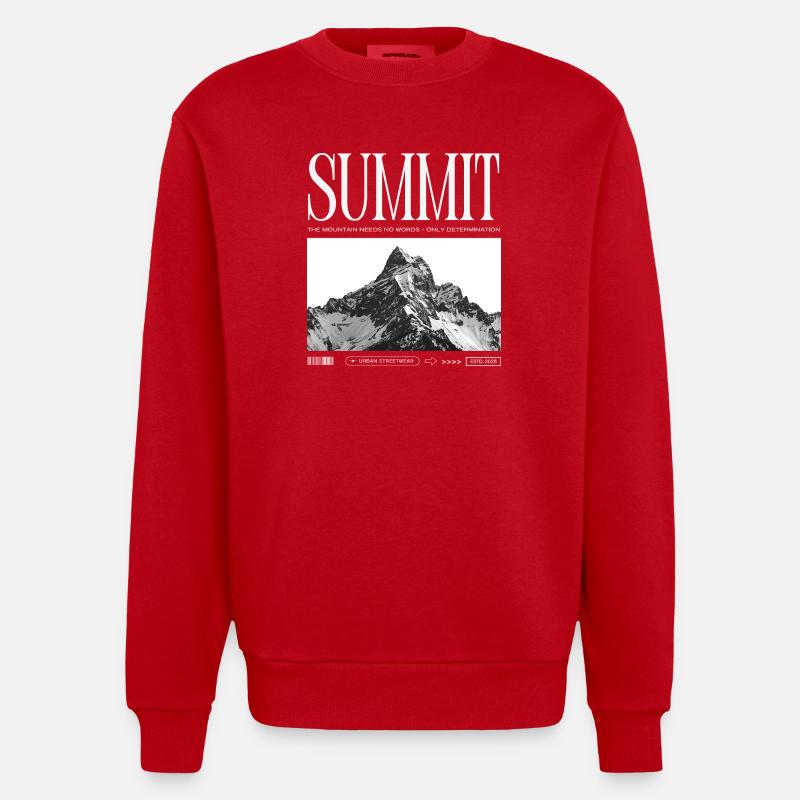 Summit - Mountain Peaks Mountain Graphic - Heavyweight Oversized Organic Crew Neck Made in EU - red