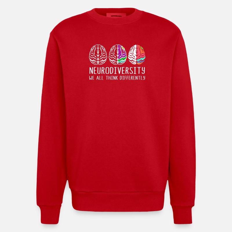 Neurodiversity Autism Brain ADHD Asperger - Heavyweight Oversized Organic Crew Neck Made in EU - red
