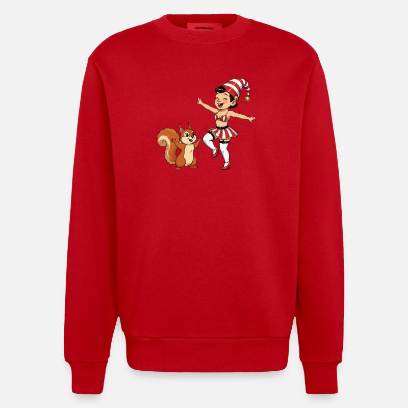 Leprechaun-Mädchen mit Eichhörnchen - Heavyweight Oversized Organic Crew Neck Made in EU - Rot