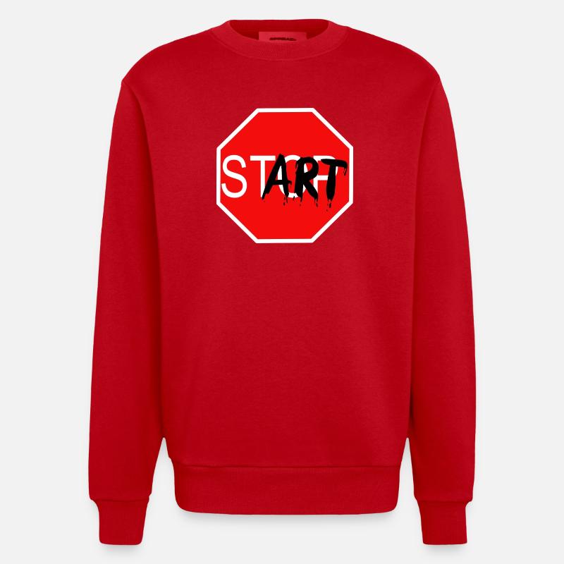 Panneau de démarrage Graffiti Panneau d’arrêt - Sweat bio épais oversize fabriqué en UE - rouge