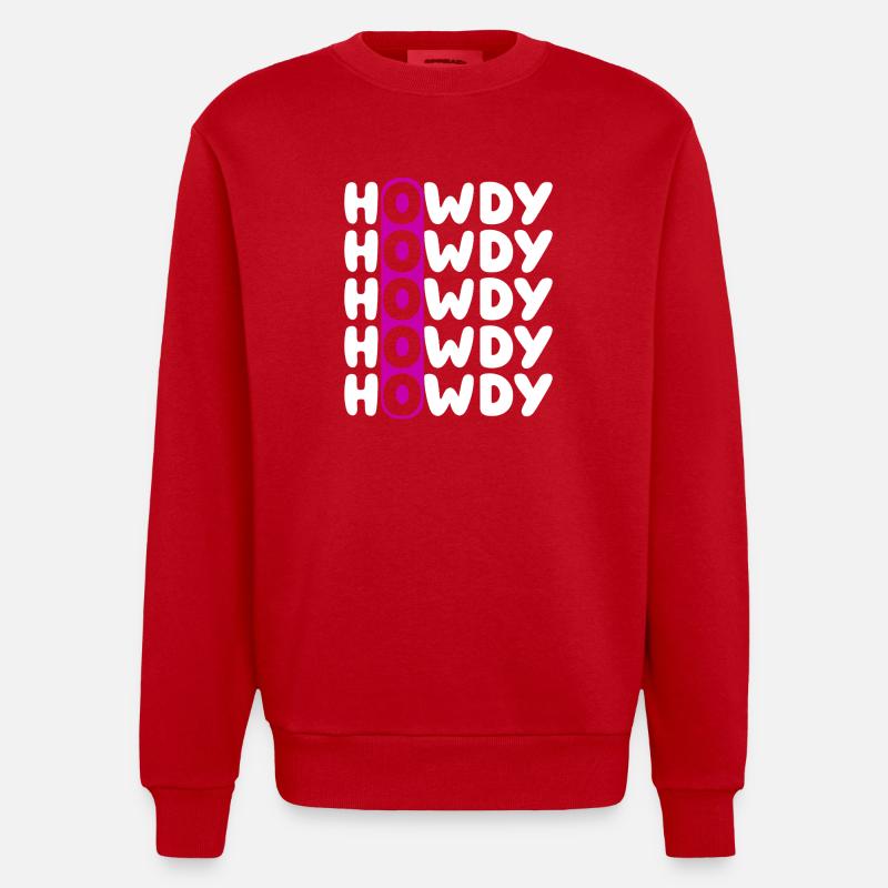 Howdy Repeat O Western Pattern - Heavyweight Oversized Organic Crew Neck Made in EU - red