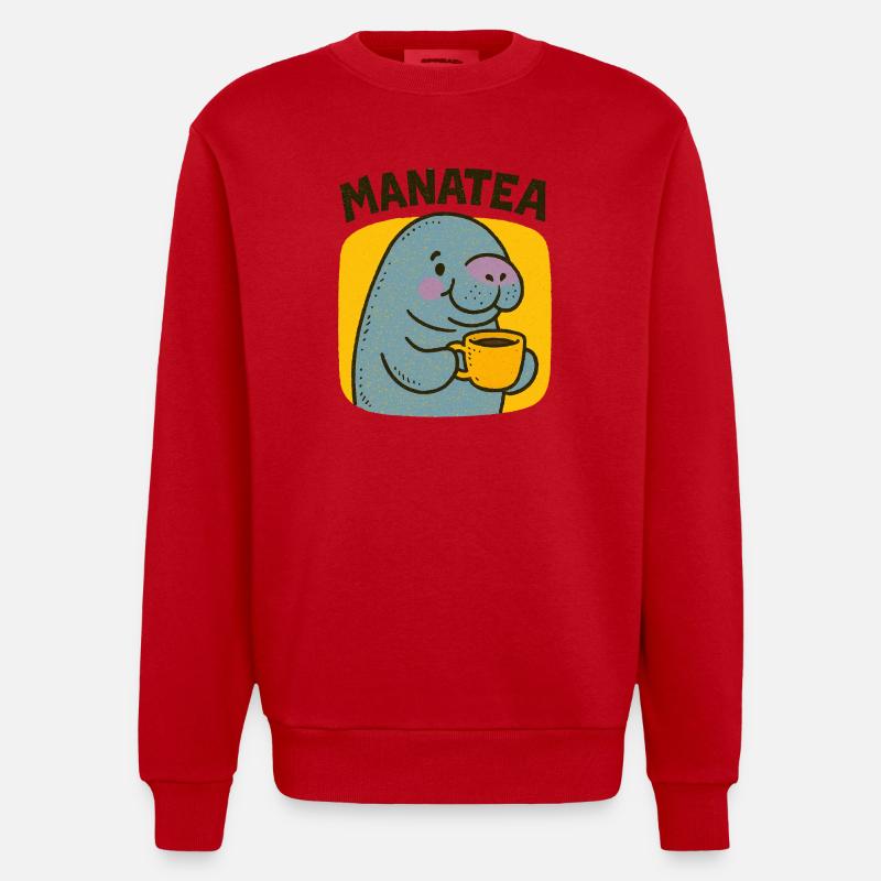 Manatea Cheer : Manatee sirote du thé - Sweat bio épais oversize fabriqué en UE - rouge
