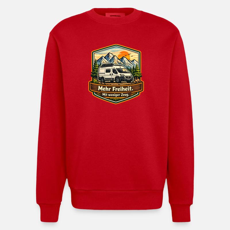 Camping—Plus de liberté—avec moins de choses—camper - Sweat bio épais oversize fabriqué en UE - rouge