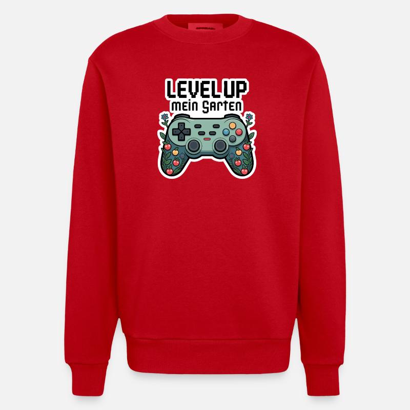 Level Up Garten-Controller Design - Heavyweight Oversized Organic Crew Neck Made in EU - Rot