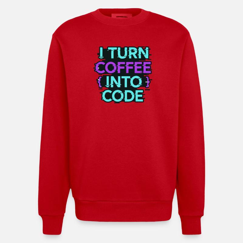 I Turn Coffee Into Code - Heavyweight Oversized Organic Crew Neck Made in EU - red