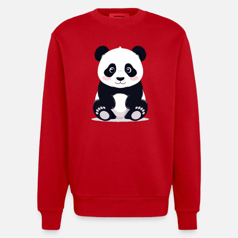 Sitzender Kuschelpanda kleiner süßer Pandabär - Heavyweight Oversized Organic Crew Neck Made in EU - Rot