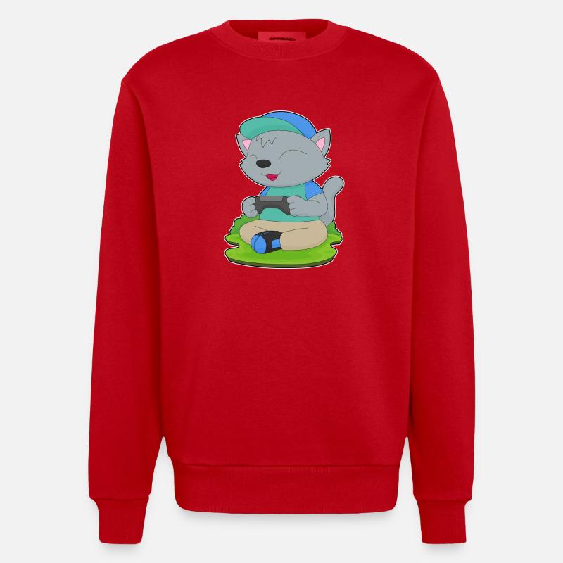 Katze Gamer Controller - Heavyweight Oversized Organic Crew Neck Made in EU - Rot