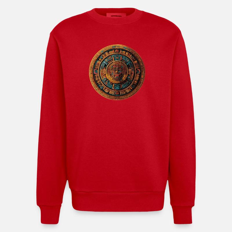 Aztekischer Sonnenstein Mandala - Heavyweight Oversized Organic Crew Neck Made in EU - Rot