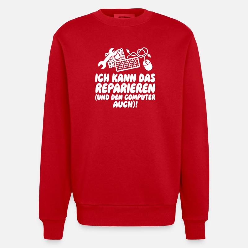 I'll fix this (and the computer) - Heavyweight Oversized Organic Crew Neck Made in EU - red