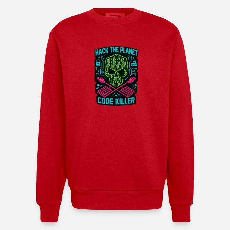 Hack the Planet Code Killer - Cybersécurité - Sweat bio épais oversize fabriqué en UE - rouge