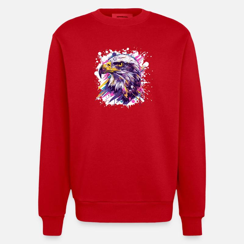 Farbexplosion Adlerkopf Kunst - Heavyweight Oversized Organic Crew Neck Made in EU - Rot
