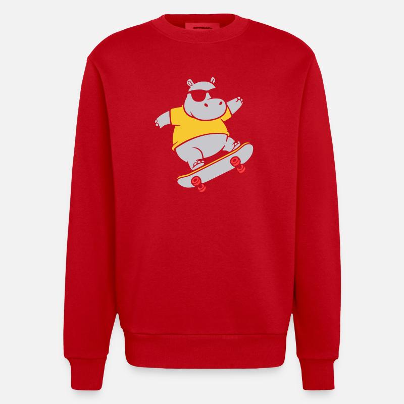 Cooles Nilpferd Skater Skateboard Vektor - Heavyweight Oversized Organic Crew Neck Made in EU - Rot