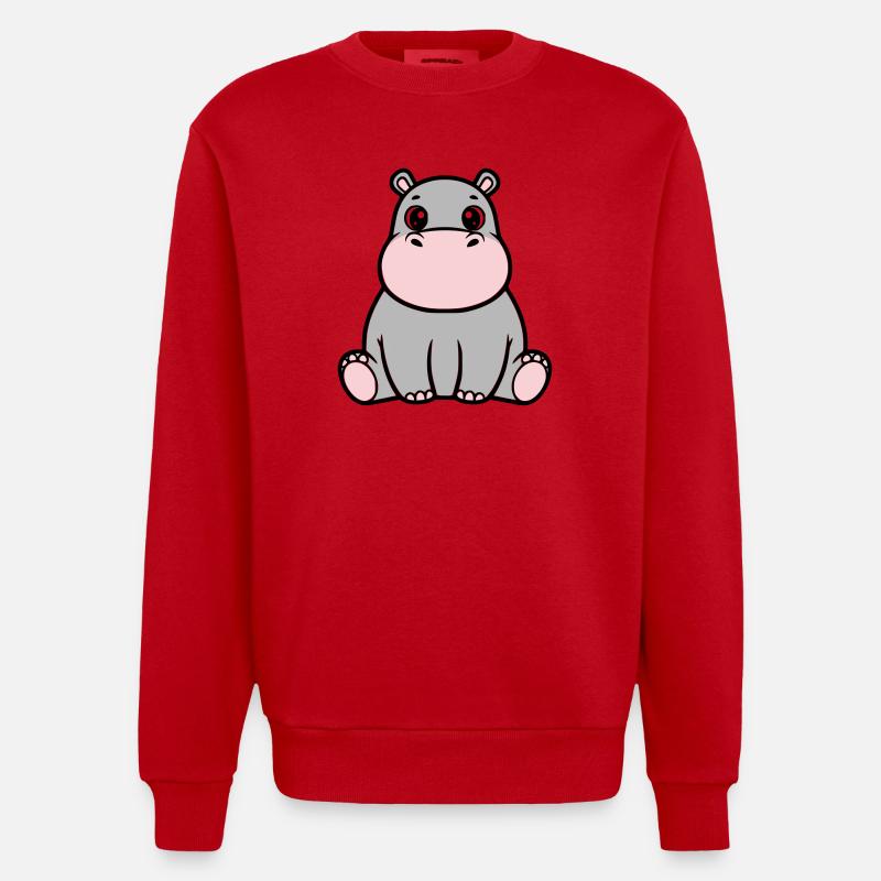 Süßes Baby Nilpferd Sitzend Kawaii - Heavyweight Oversized Organic Crew Neck Made in EU - Rot