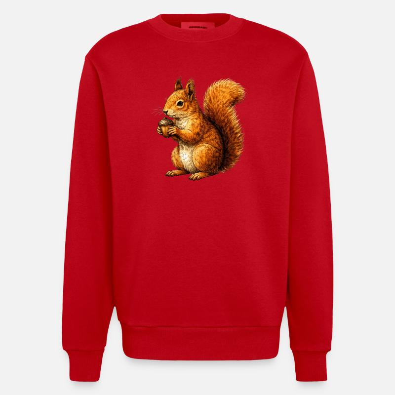 Niedliches Eichhörnchen mit Nuss –Tierillustration - Heavyweight Oversized Organic Crew Neck Made in EU - Rot