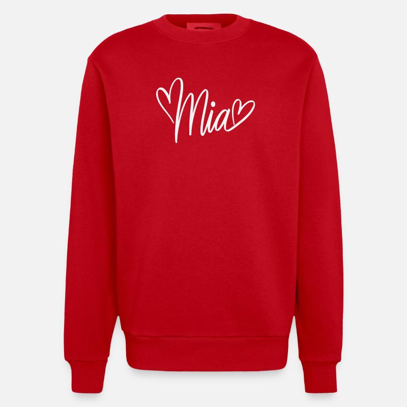 Mia Namendesign mit Herzen - Heavyweight Oversized Organic Crew Neck Made in EU - Rot