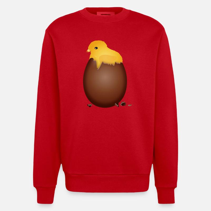 Chocolate Easter Egg with Cute Chick - Heavyweight Oversized Organic Crew Neck Made in EU - red