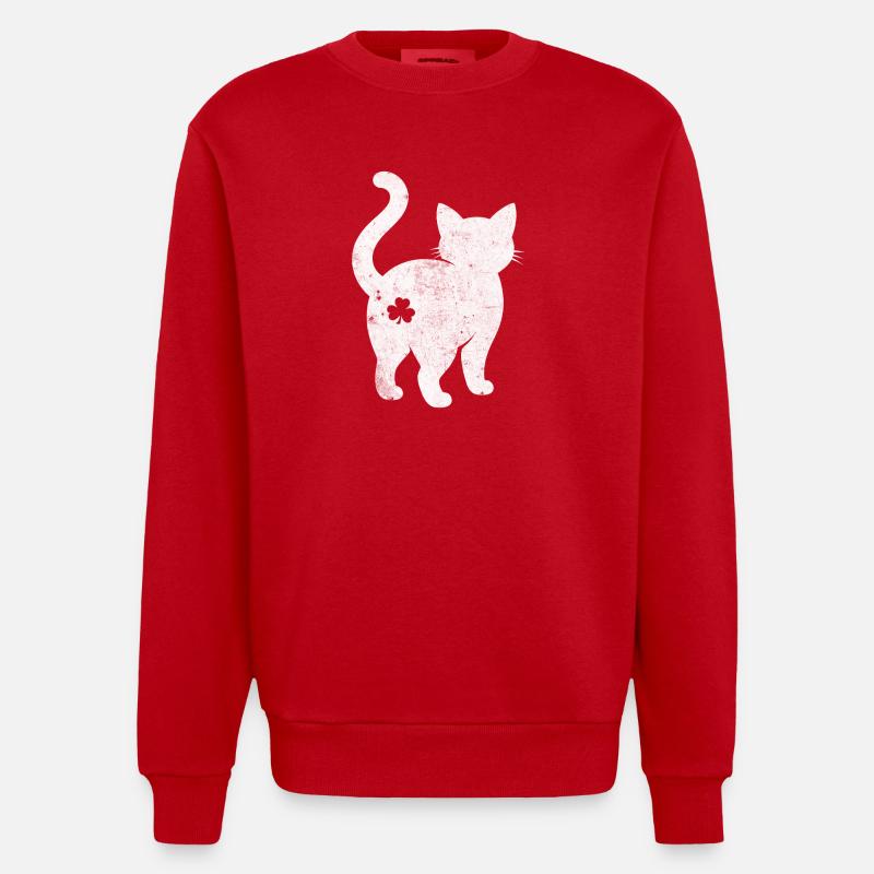 Silhouette de chat avec trèfle - Sweat bio épais oversize fabriqué en UE - rouge