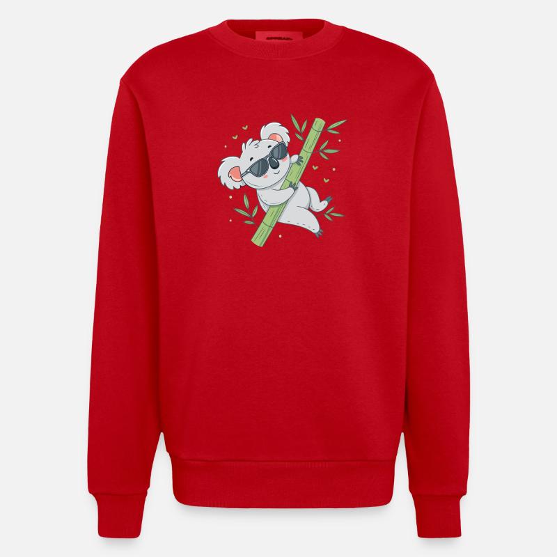 Koala auf Bambus mit Brille - Heavyweight Oversized Organic Crew Neck Made in EU - Rot