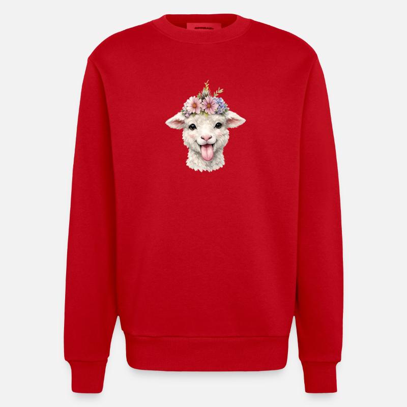 Couronne de fleurs de mouton joyeuse - Sweat bio épais oversize fabriqué en UE - rouge