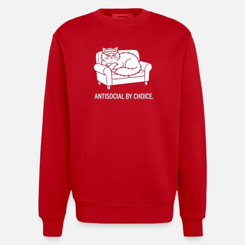 Antisocial by Choice Katze Geschenk - Heavyweight Oversized Organic Crew Neck Made in EU - Rot