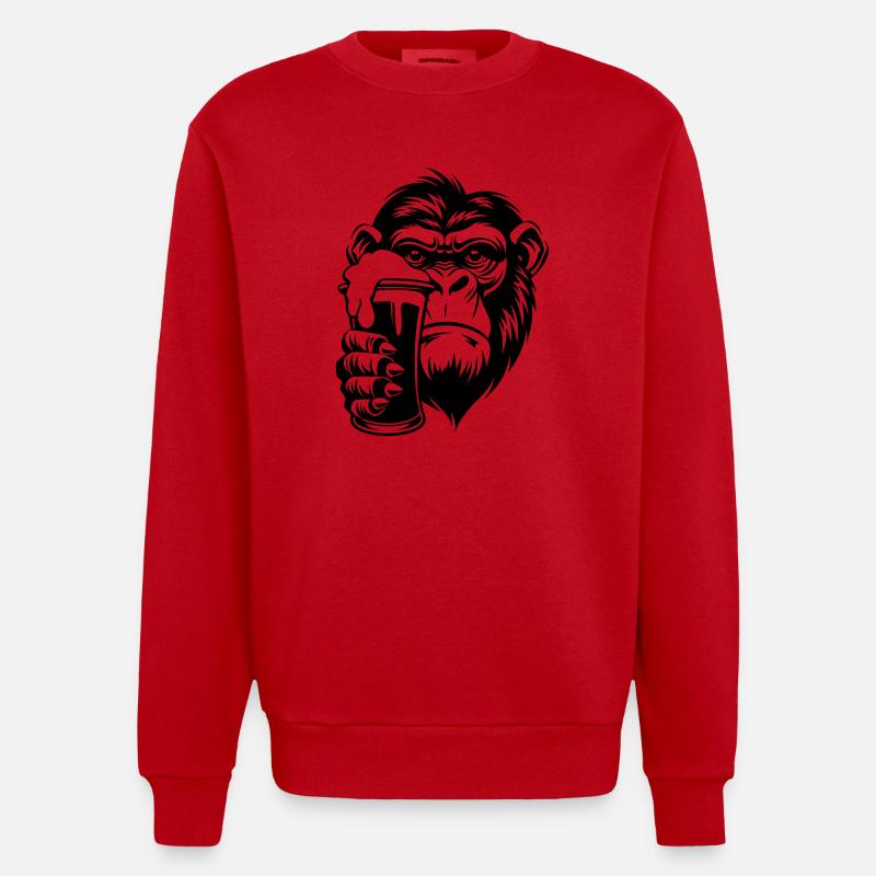 Affe hält ein Getränk mit Schaum - Heavyweight Oversized Organic Crew Neck Made in EU - Rot