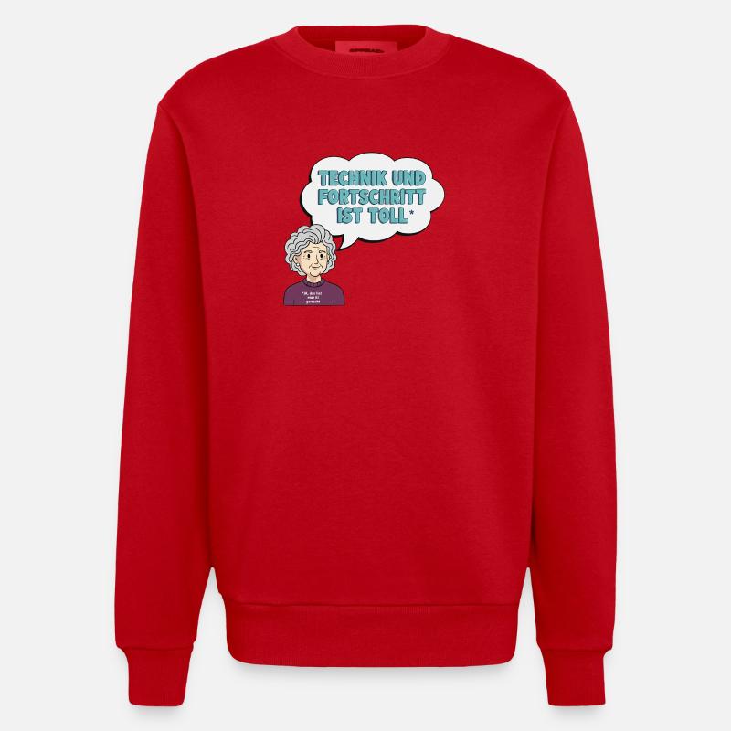 Technikliebe mit Oma Comic - Heavyweight Oversized Organic Crew Neck Made in EU - Rot