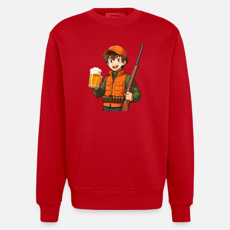 Jägerheld mit Bier und Flinte - Heavyweight Oversized Organic Crew Neck Made in EU - Rot