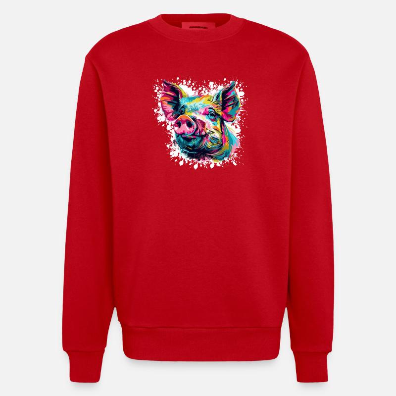Pop-Art Schwein Kopf Farbexplosion - Heavyweight Oversized Organic Crew Neck Made in EU - Rot