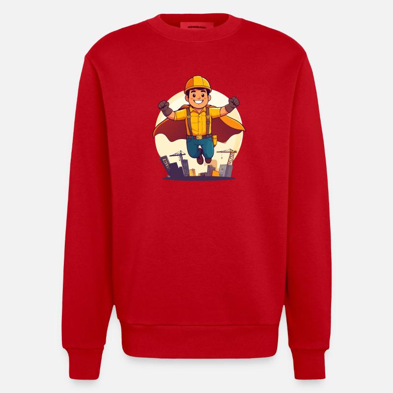 Bauhelden Superheld Bauarbeiter Held der Baustelle - Heavyweight Oversized Organic Crew Neck Made in EU - Rot