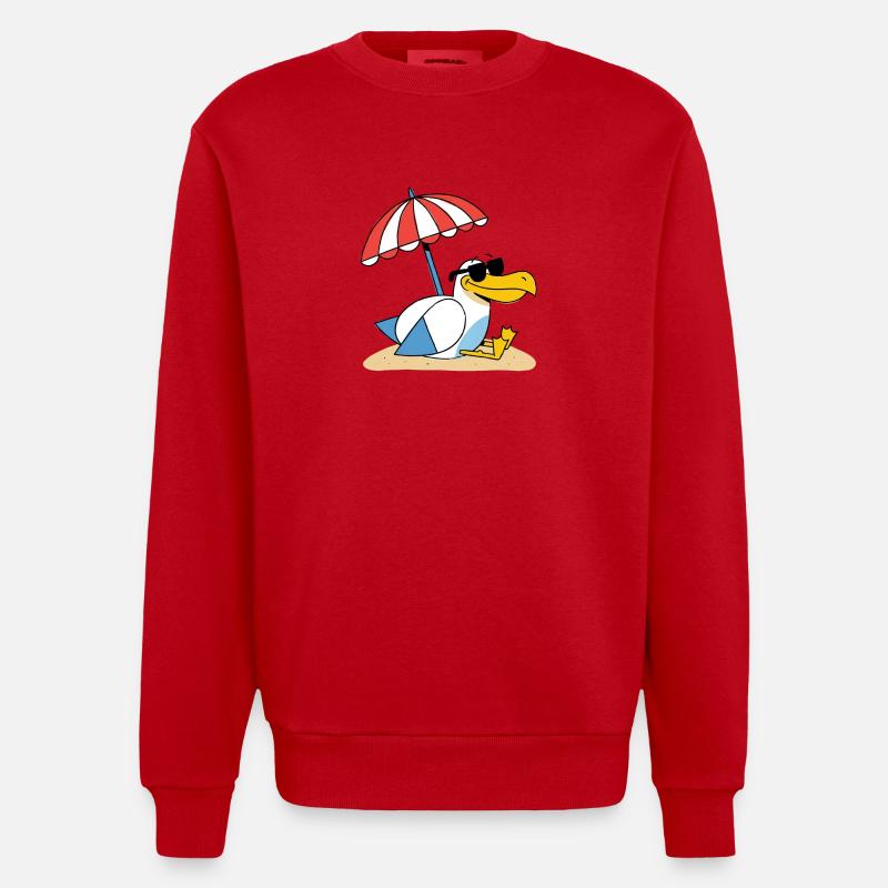 Mouette de plage ensoleillée avec parapluie - Sweat bio épais oversize fabriqué en UE - rouge