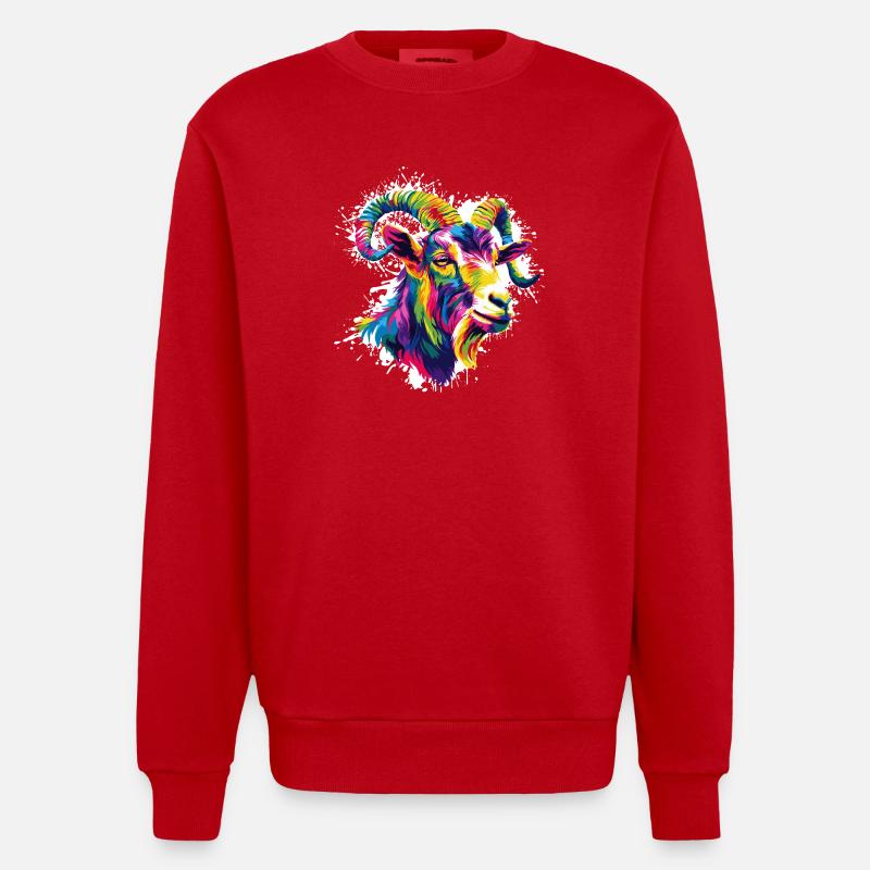 Bunter Widder Kopf  - Heavyweight Oversized Organic Crew Neck Made in EU - Rot