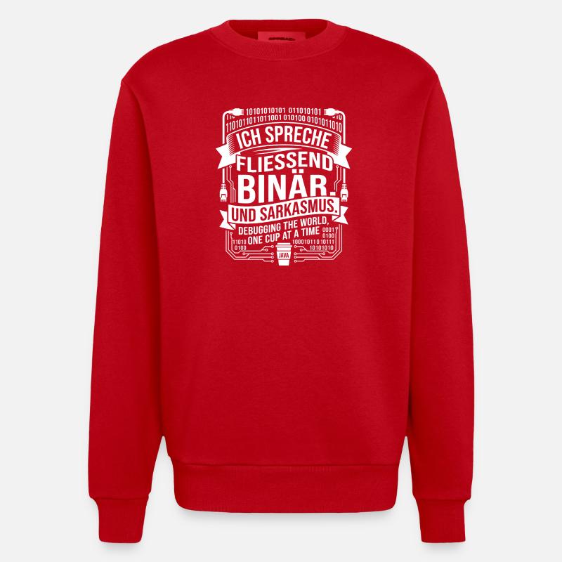 Coding Binary Coffee Sarcasm - Heavyweight Oversized Organic Crew Neck Made in EU - red
