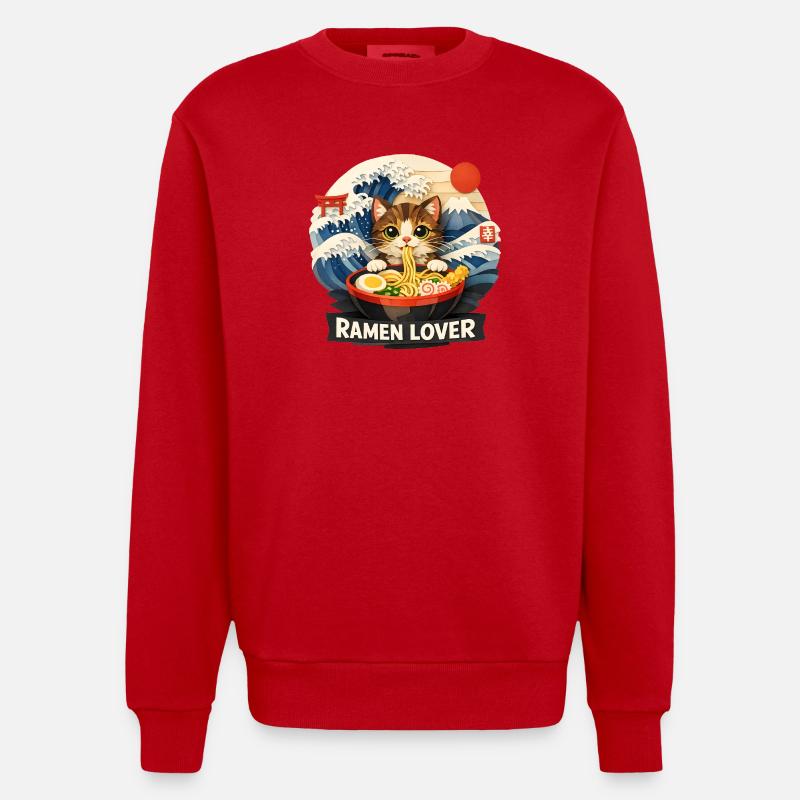 Anime Ramen de chat - Sweat bio épais oversize fabriqué en UE - rouge