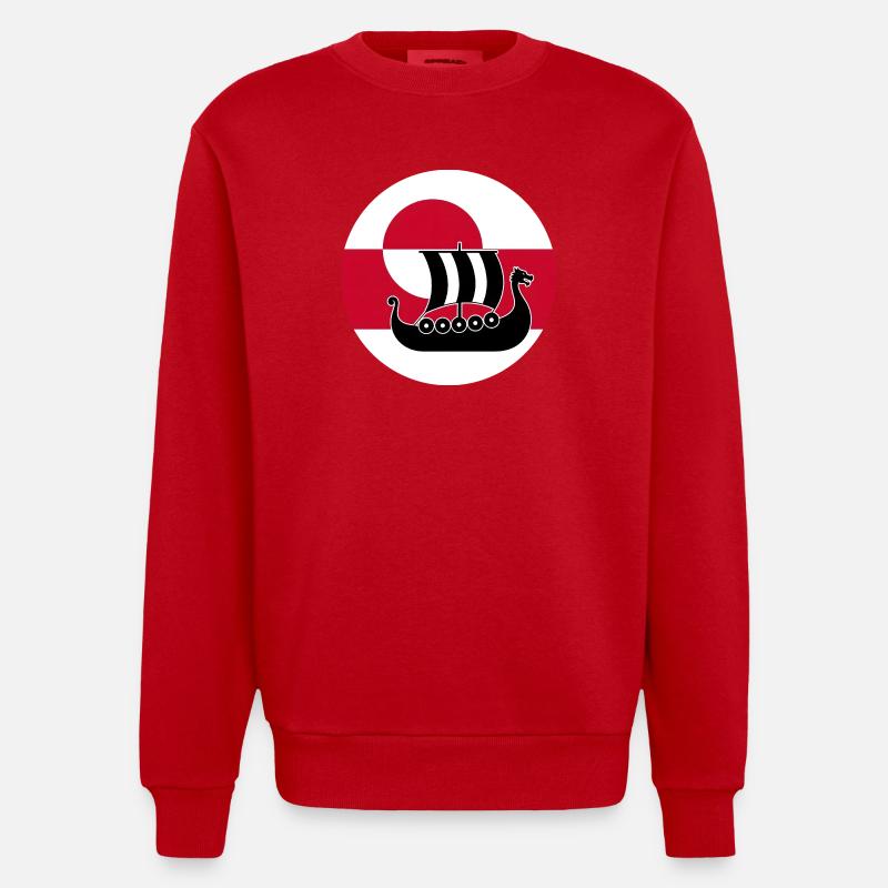 Langschiff-Design der grönländischen Flagge - Heavyweight Oversized Organic Crew Neck Made in EU - Rot