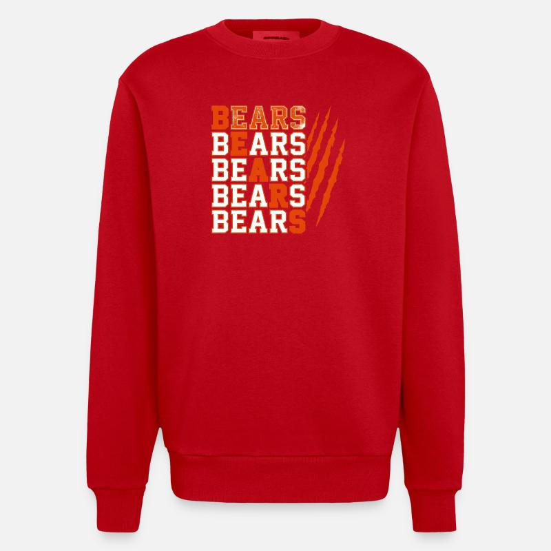 Bears Text with Distressed Claw Marks - Heavyweight Oversized Organic Crew Neck Made in EU - red