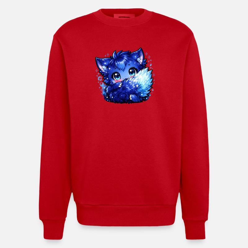 Blauer Eisfuchs Chibi-Design - Heavyweight Oversized Organic Crew Neck Made in EU - red