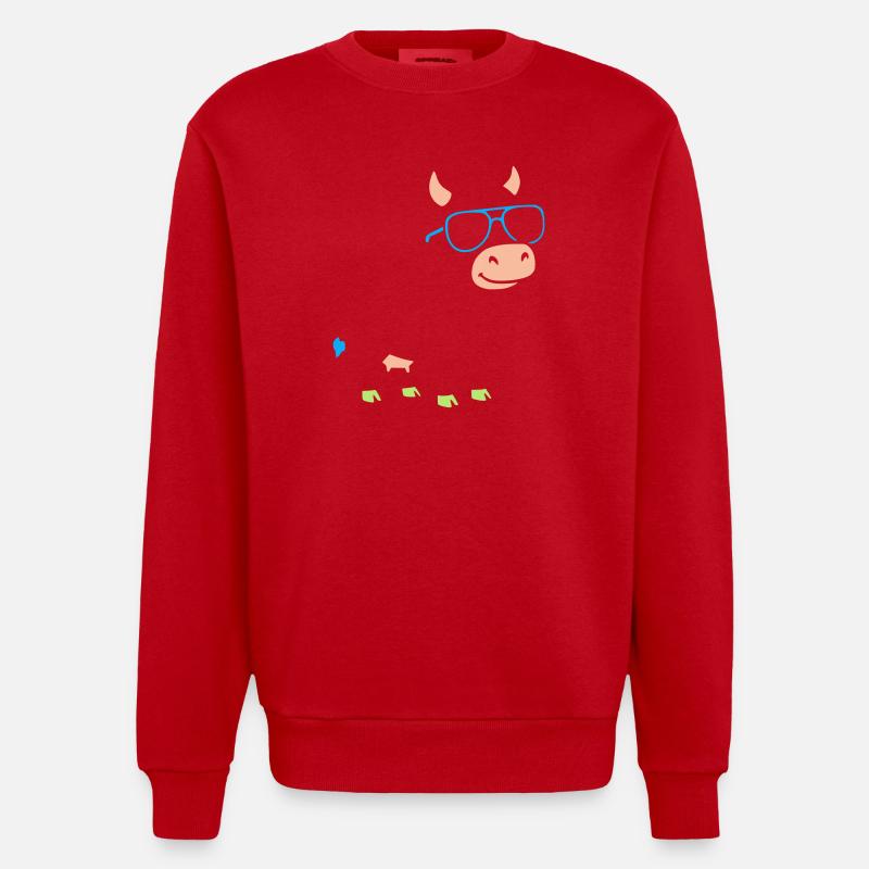 Cool Cow Sunglasses Abstract Vector - Heavyweight Oversized Organic Crew Neck Made in EU - red