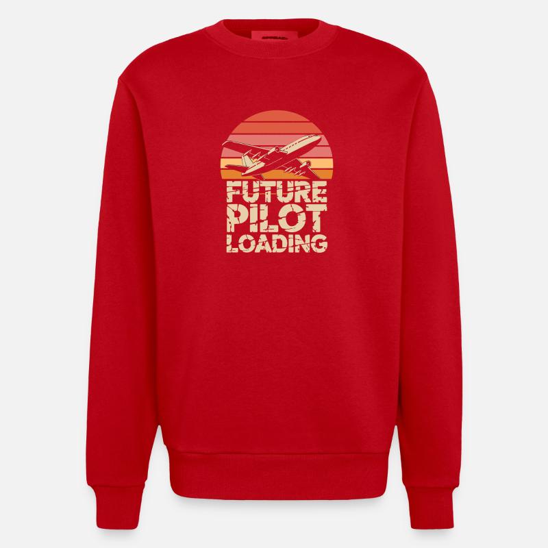 Future Pilot Loading Airplane Retro - Sweat bio épais oversize fabriqué en UE - rouge