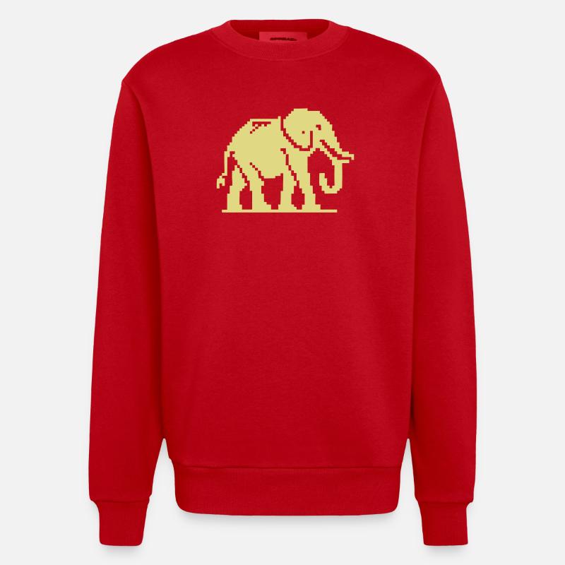 Pixel Elephant Jaune Rétro - Sweat bio épais oversize fabriqué en UE - rouge