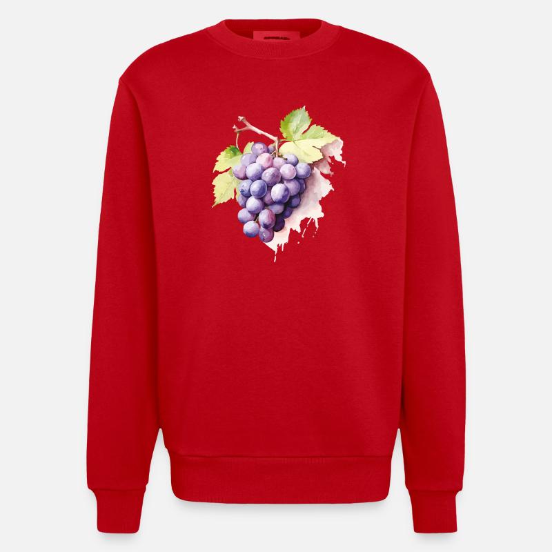 Grappe d’aquarelle de raisins - Sweat bio épais oversize fabriqué en UE - rouge