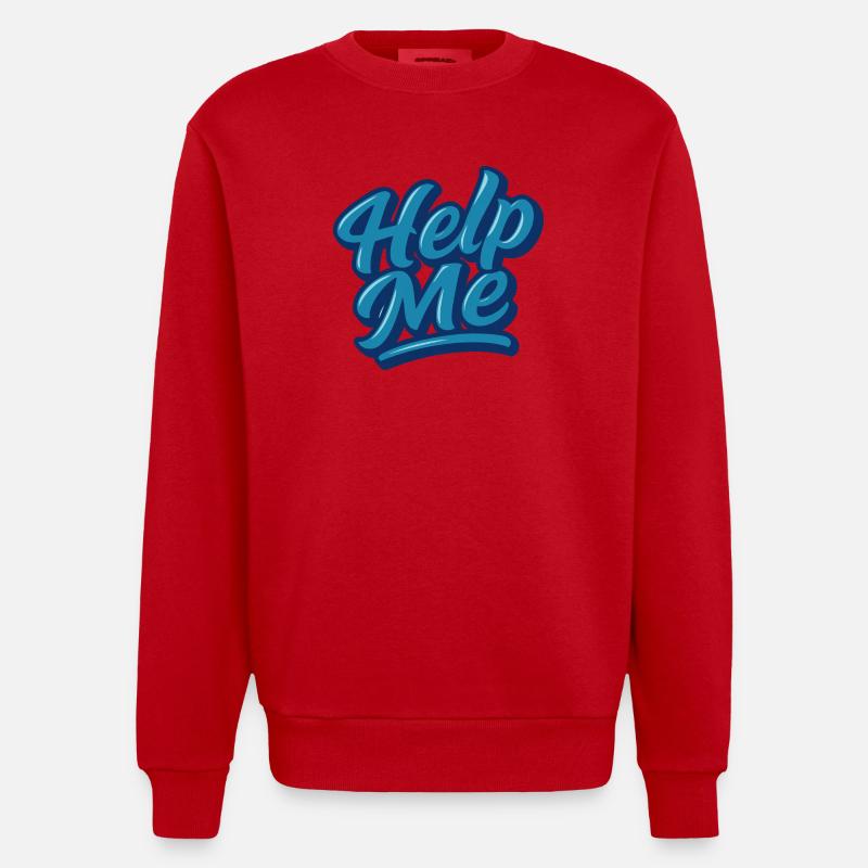Hilfe Me Blau Script Logo - Heavyweight Oversized Organic Crew Neck Made in EU - Rot