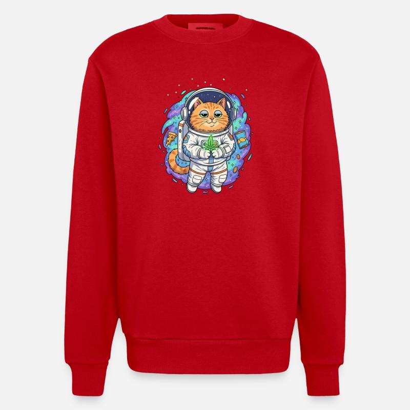Chat Épaveuse de l’Espace - Sweat bio épais oversize fabriqué en UE - rouge