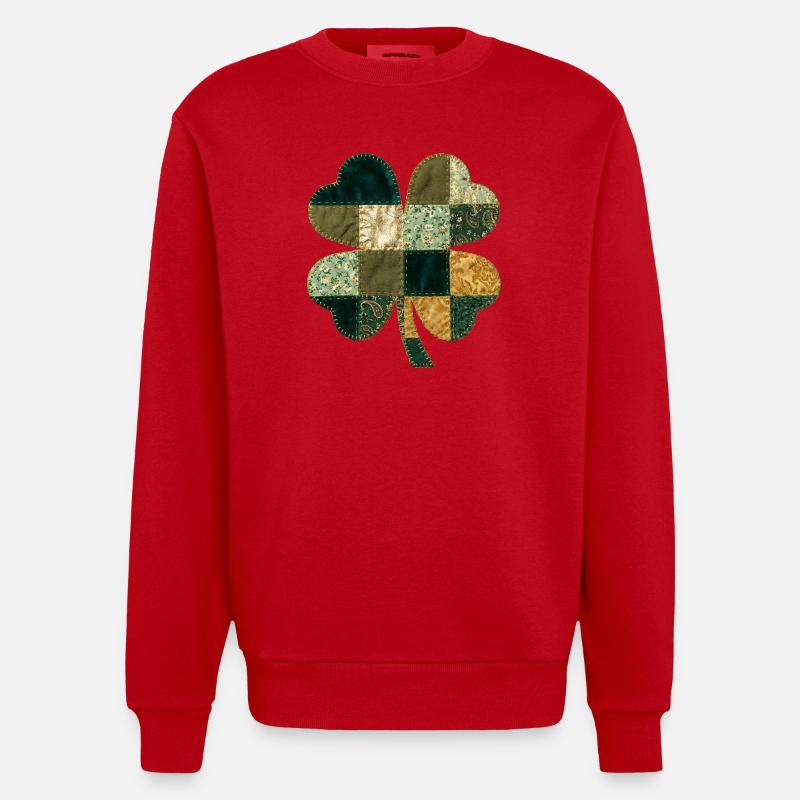 Patchwork Kleeblatt Quilt Stil - Heavyweight Oversized Organic Crew Neck Made in EU - Rot